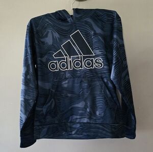 Boys Adidas Blue Swirl Hoodie Sweatshirt Medium M 10 12